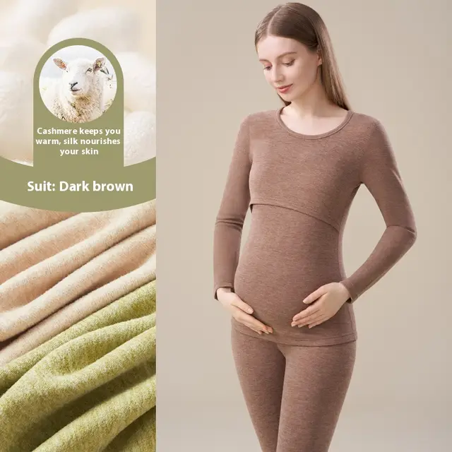Cashmere Silk Edging Pregnant Women Warm Suit Yk770 Suit Dark Coffee Color - Shop at LoveMi