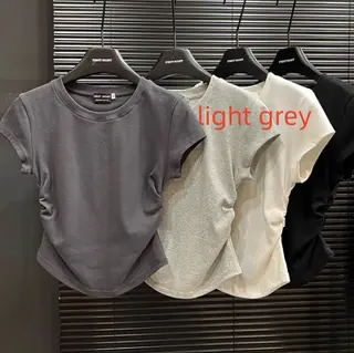 Solid Color Base Pullover Slim Top - Light Gray