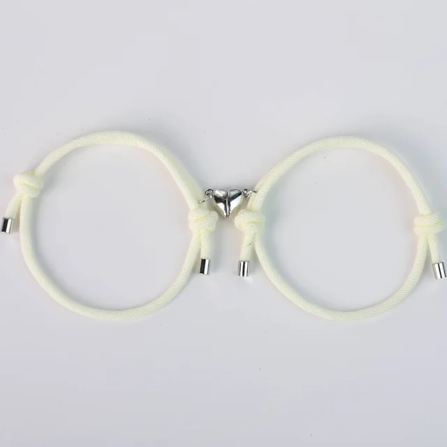 Magnetic Couple Bracelet Heart shaped Suction Milan Rope Hand woven White - Shop at LoveMi