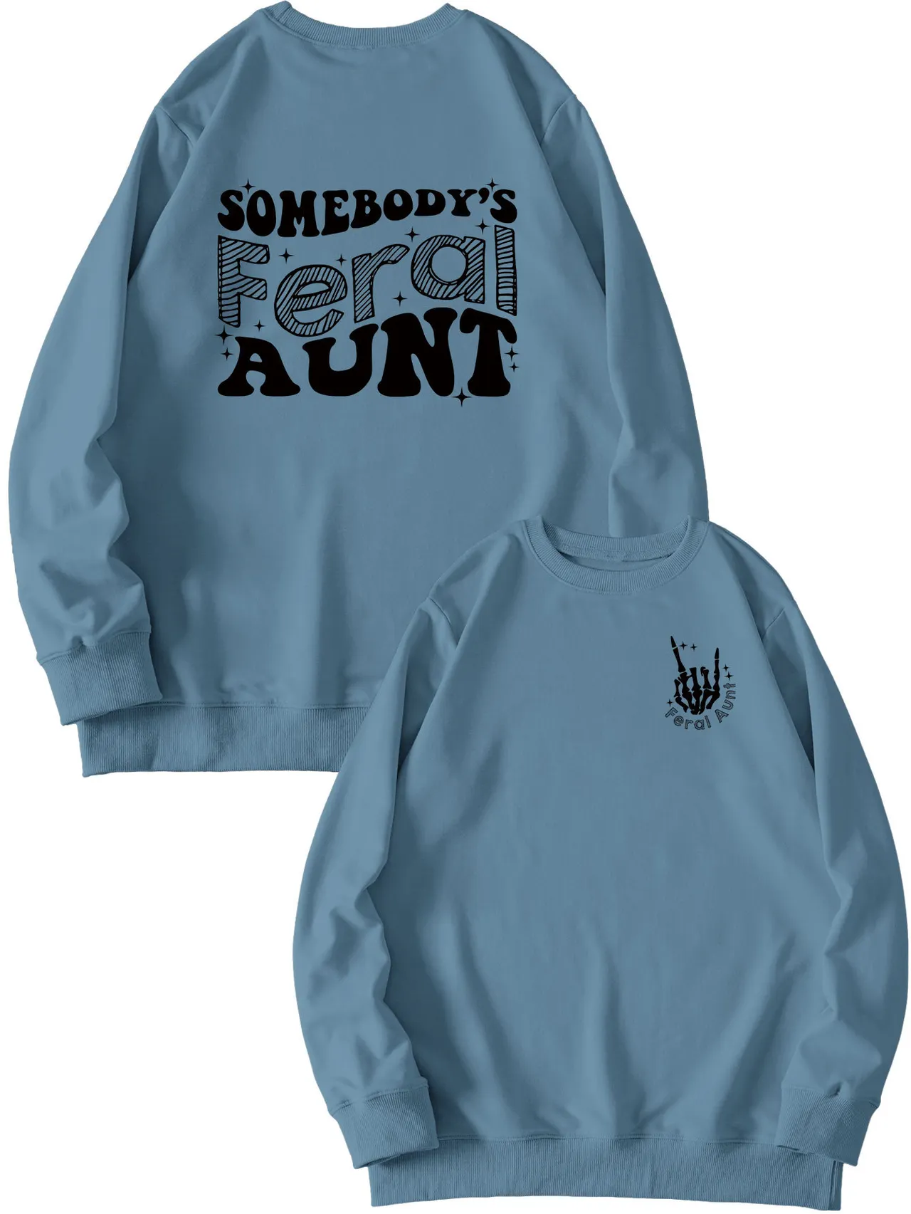 Women's Printed Pullover Sweatshirt Loose All-matching - Blue 02