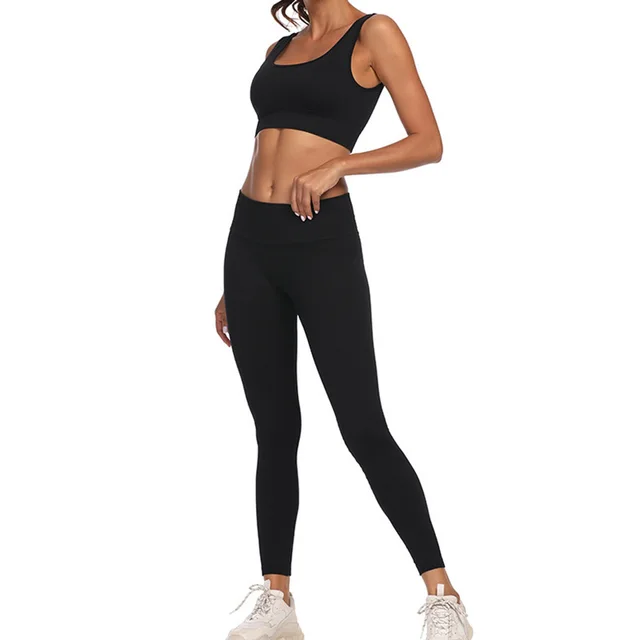 Seamless Vertical Rib Yoga Suit Breathable Sweat Absorbing Hip Raise High Waist Fitness Black - Shop at LoveMi