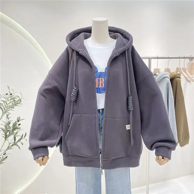 Women's White Fleece lined Cardigan Sweater Hooded Coat Dark Graythin - Shop at LoveMi