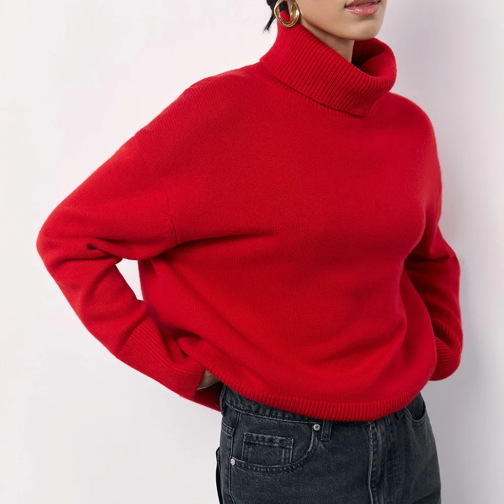Winter Turtleneck Sweater Fashion Personality Long Sleeve Knitted Top Women's Clothing Red - Shop at LoveMi
