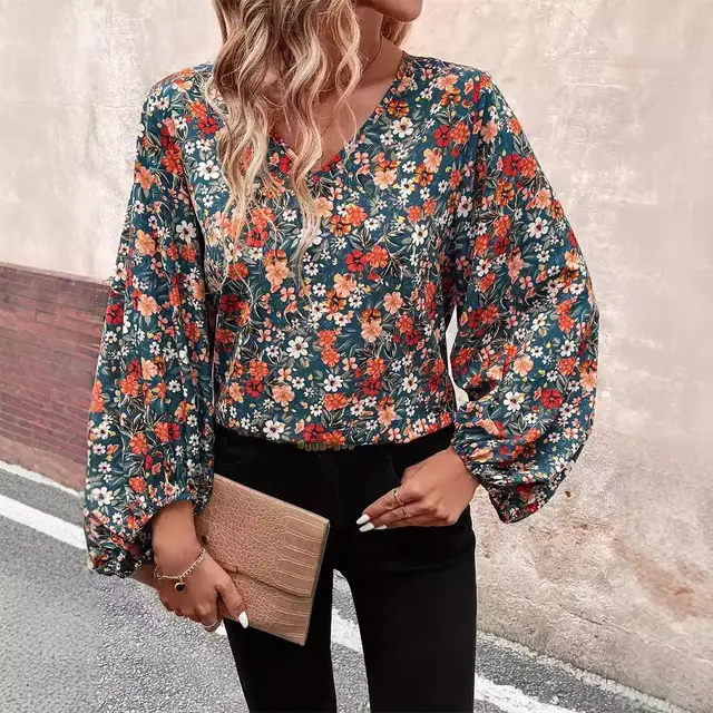 Women's V neck Long Sleeve Shirt Autumn Women Clothing Casual Color - Shop at LoveMi