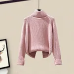 Women's Casual Sweater Haren Pants And Velvet Cotton Suit Set - Pink Sweater