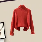 Women's Casual Sweater Haren Pants And Velvet Cotton Suit Set - Red Sweater