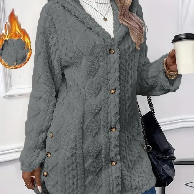 Hooded Cardigan Button Long Jacket Winter Solid Color Long Sleeve Coat Gray - Shop at LoveMi