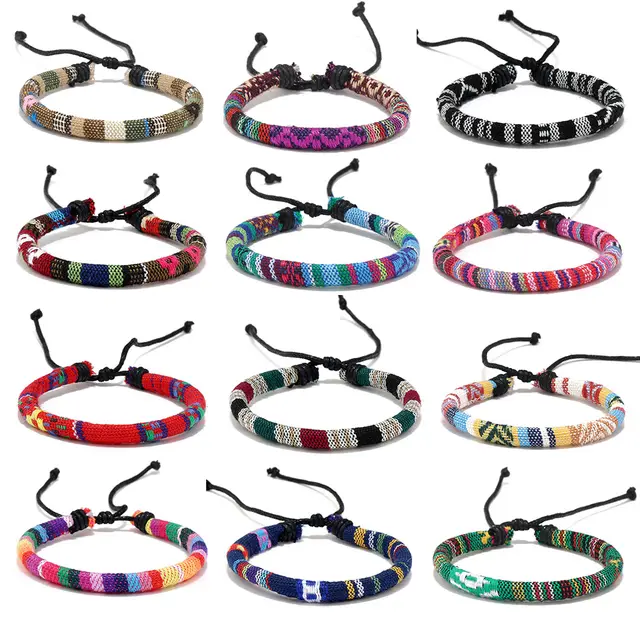 European And American National Style Bohemian Color Wax Rope Friendship Multicolor Carrying Strap A Set Of 12 Bracelets Each - Shop at LoveMi
