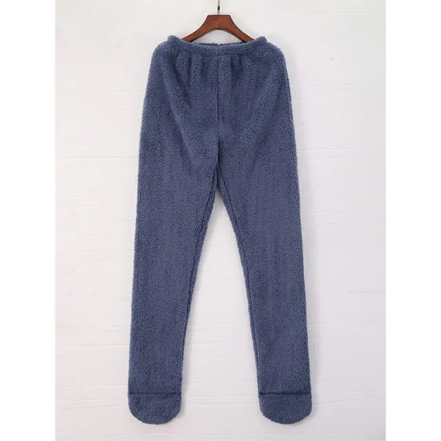 Women Coral Fleece Socks Leggings Winter Warm Sleepwear Ankles Knees Guard Women Home Pants Thick Pajamas Pant Blue - Shop at LoveMi