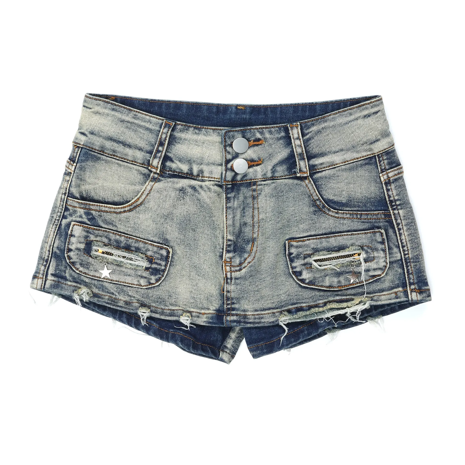 Denim Washed Short Slimming Pants - View 1