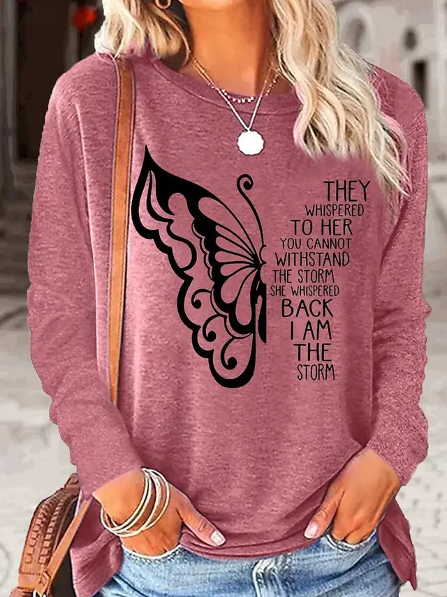 Printed Round Neck Long Sleeve Plus Size Casual Sweatshirt Txcx130336 - Shop at LoveMi