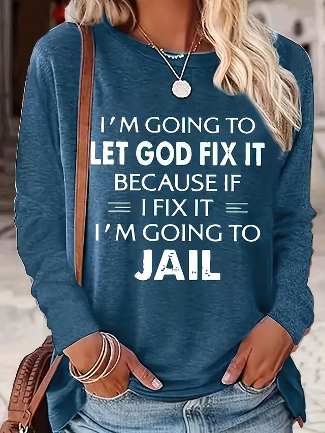 Printed Round Neck Long Sleeve Plus Size Casual Sweatshirt Txcx130339 - Shop at LoveMi