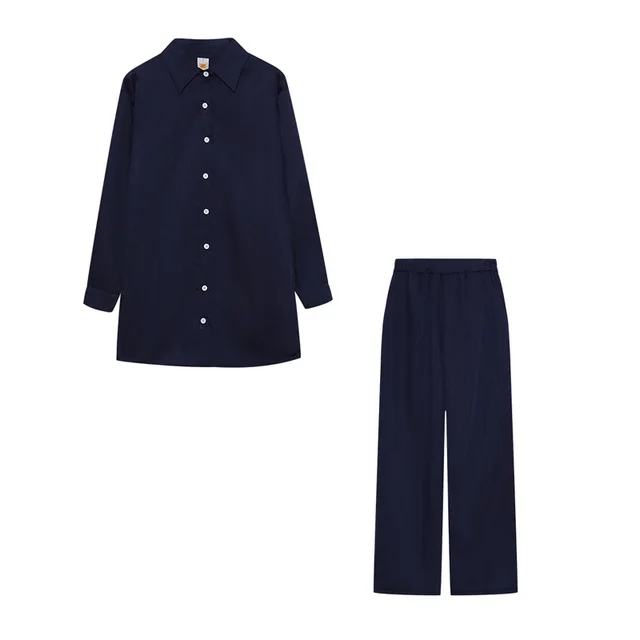 European And American Style Women Shirt Blouse And Pants Dark Blue - Shop at LoveMi