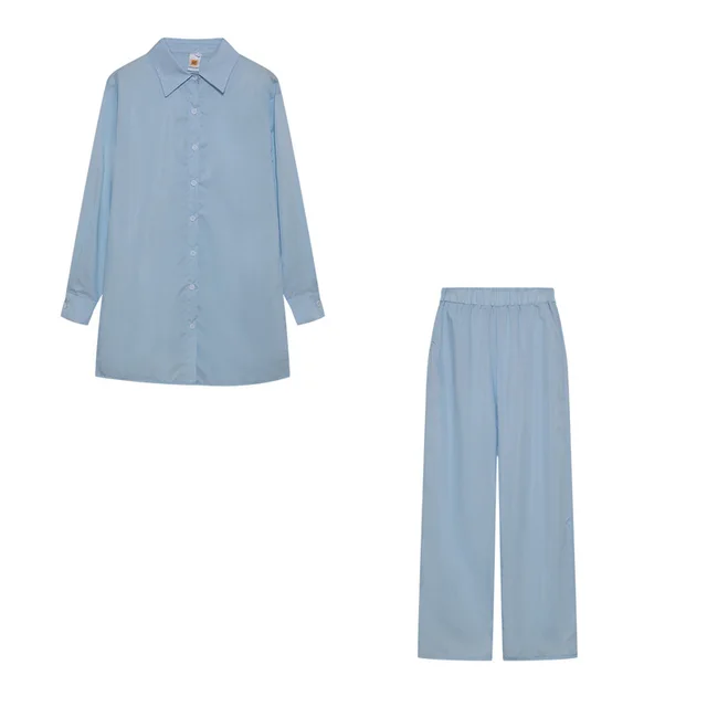European And American Style Women Shirt Blouse And Pants Light Blue - Shop at LoveMi