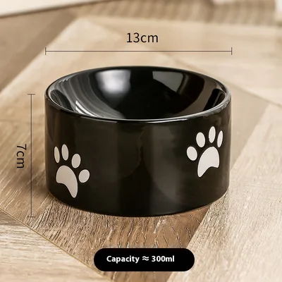Drinking Water Neck Protection Pet Ceramic Oblique Mouth High Foot Food Basin Flat Mouth Cat'S Paw Black - Shop at LoveMi