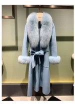 Winter Warm Lace-up Long Woolen Coat - Blue
