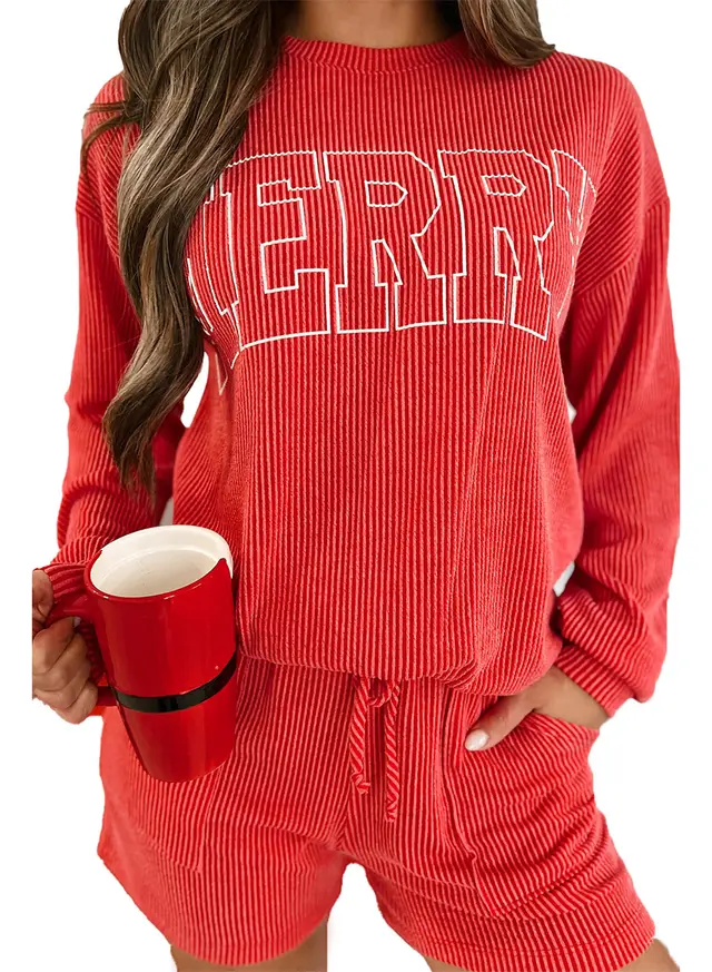 New Style Casual Letter Printed Shorts Two piece Suit Red - Shop at LoveMi