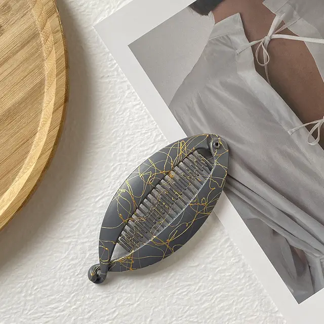 Ponytail Lentils Large Painted Brushed Color Flat Fish Clip Barrettes Gray - Shop at LoveMi