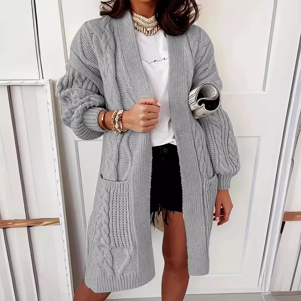 Women's Casual Knitted Cardigan - Light Gray