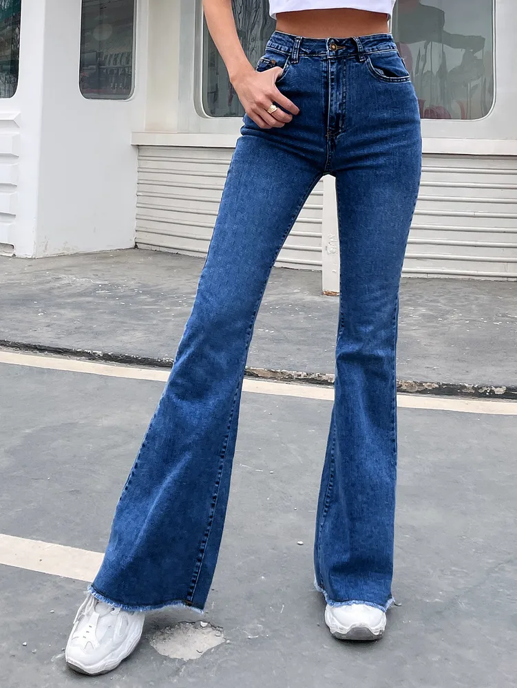 Wide Leg Elastic Stitching Denim Durable And Comfortable Dark Blue - Shop at LoveMi