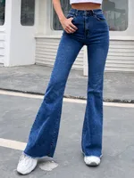 Wide Leg Elastic Stitching Denim Durable And Comfortable - Dark Blue