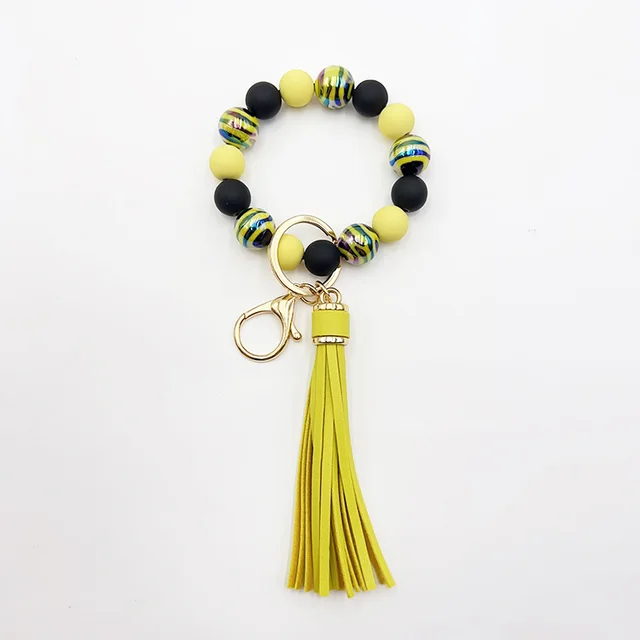 Handmade Beaded Bracelet Tassel Key Chain Yellow - Shop at LoveMi