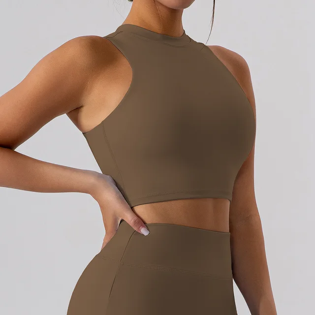 Beauty Back Half Turtleneck Breathable Yoga Clothes Sport Waistcoat For Women Burnt Tea Brown - Shop at LoveMi