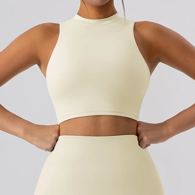 Beauty Back Half Turtleneck Breathable Yoga Clothes Sport Waistcoat For Women Oat Apricot - Shop at LoveMi