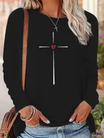 Printed Round Neck Long Sleeve Plus Size Casual Hoodie - Txcx130330