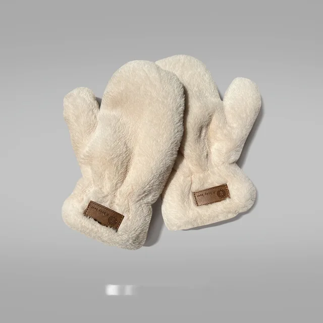 Fleece lined Mittens Plush Autumn And Winter Warm Gloves Beige - Shop at LoveMi