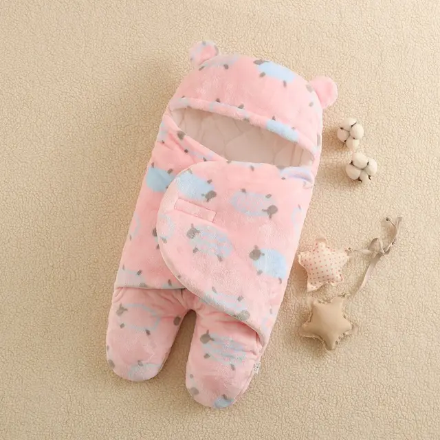 Cartoon Printed Flannel Thick Baby Sleeping Bag Pink Lamb - Shop at LoveMi