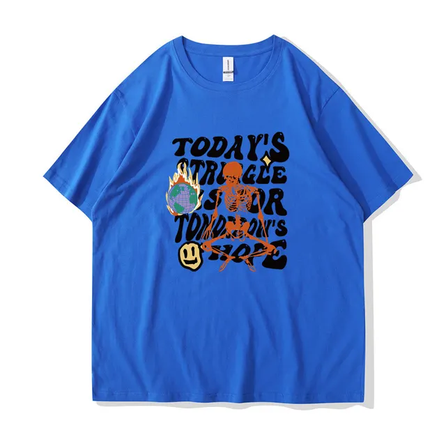 Summer Men's And Women's Casual Cotton like Top Letter Printing Blue And Black - Shop at LoveMi