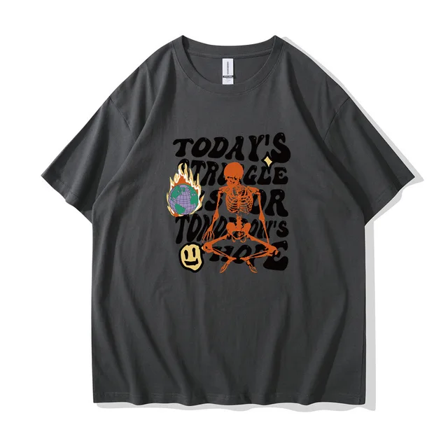 Summer Men's And Women's Casual Cotton like Top Letter Printing Dark Gray Ten Black - Shop at LoveMi
