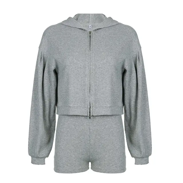 Solid Color Knitted Zipper Hooded Cardigan Sweater Gray - Shop at LoveMi