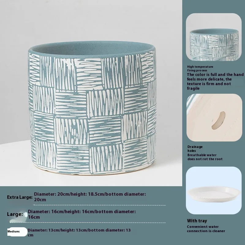 Keying Nordic Simple Large Ceramic Flower Pot Xr Frosted Blue Curve - Shop at LoveMi