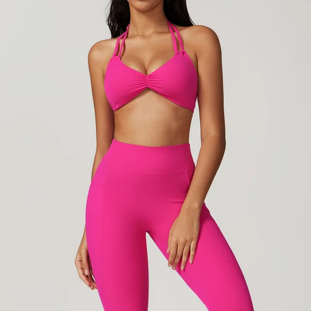 Push Up Halter Beauty Back Yoga Bra Top Rose Red - Shop at LoveMi