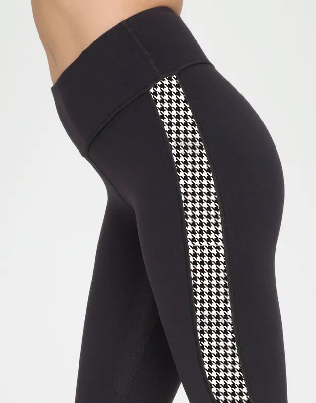 Fitness Leggings Leather Strap Stitching Nine Points Yoga Pants Houndstooth - Shop at LoveMi