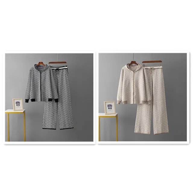 Women's Casual Fashion Zipper Coat & Trousers Knitting Suit Set - Shop at LoveMi