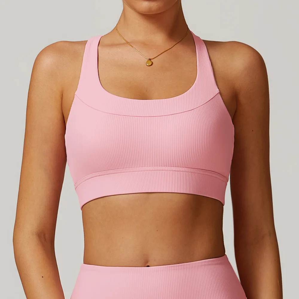 Threaded Tight Beauty Back Yoga Bra Top Cherry Blossom Powder - Shop at LoveMi
