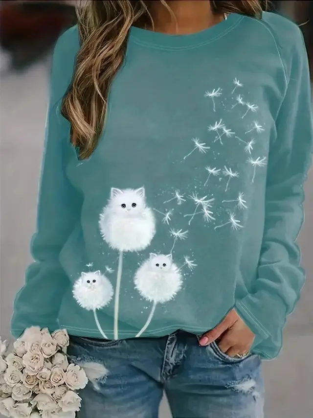 Women's New Long Sleeve 3D Printed Crew Neck Sweatshirt Wqnt34Yt30 - Shop at LoveMi