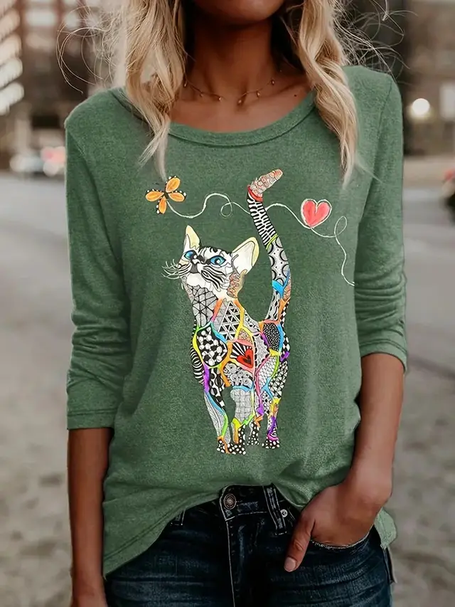 Women's New Long Sleeve 3D Printed Crew Neck Sweatshirt Wqnt34Yt38 - Shop at LoveMi