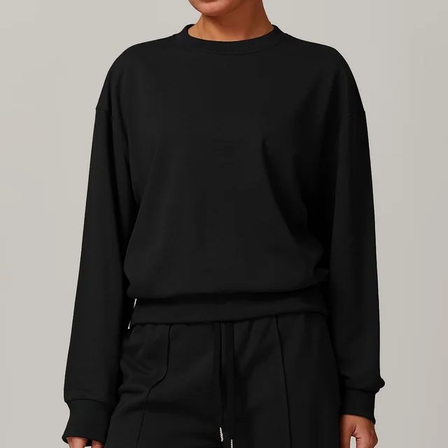 Knitted Round Neck Sports Sweater Outer Wear Casual Advanced Black - Shop at LoveMi