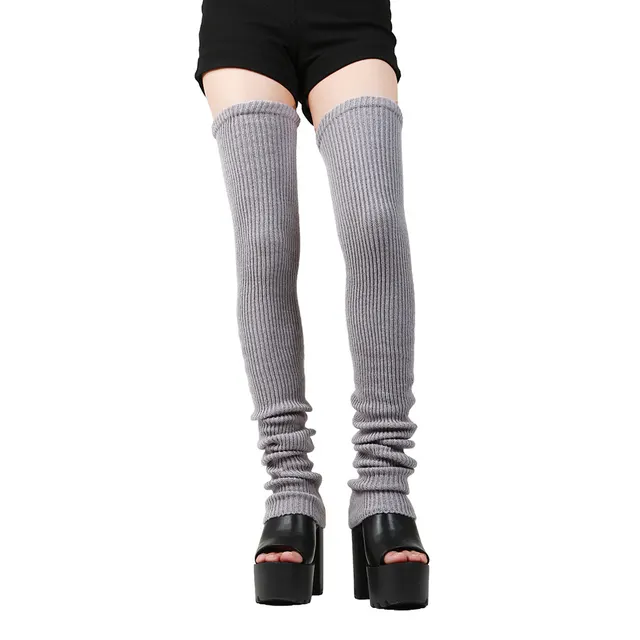 Thigh High Sock Thick Stripes Vertical Stripes Solid Color Hair Stockings Gray - Shop at LoveMi
