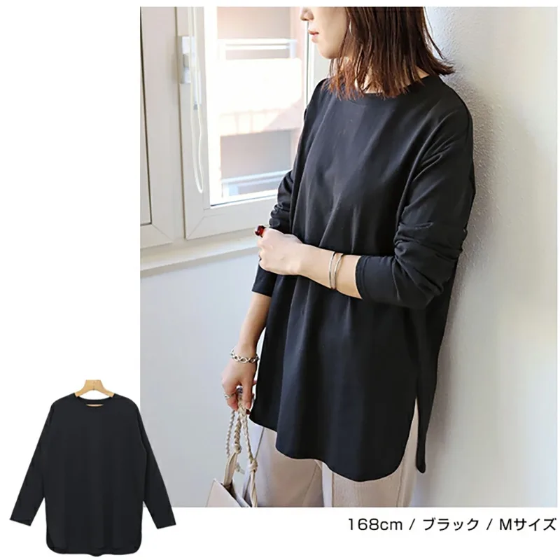 Autumn And Winter Women's Solid Color Long-sleeved Bottoming Shirt - Black Premium Edition