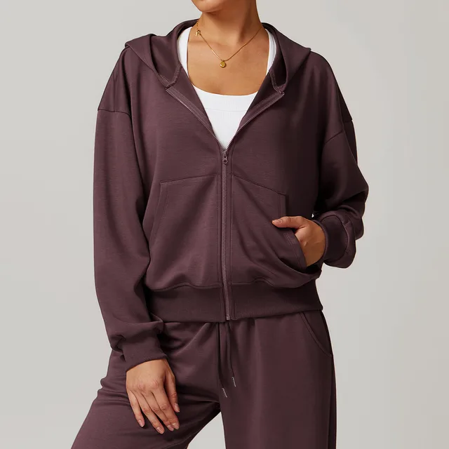 Solid Color Casual Fashion All matching Exercise Hooded Coat Grape Purple - Shop at LoveMi