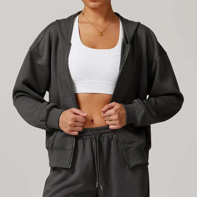 Solid Color Casual Fashion All matching Exercise Hooded Coat Moss Gray - Shop at LoveMi