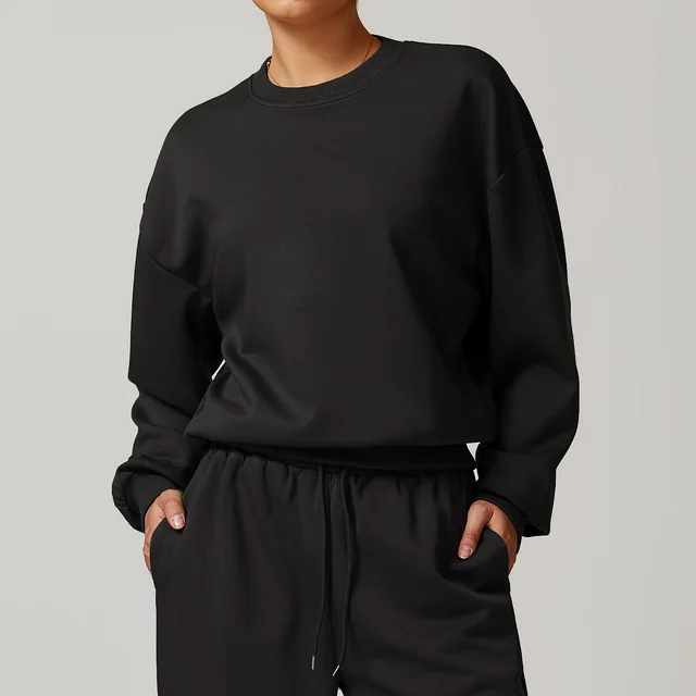 Spring Crew Neck Casual Women's Sweater Loose Long Sleeve Advanced Black - Shop at LoveMi