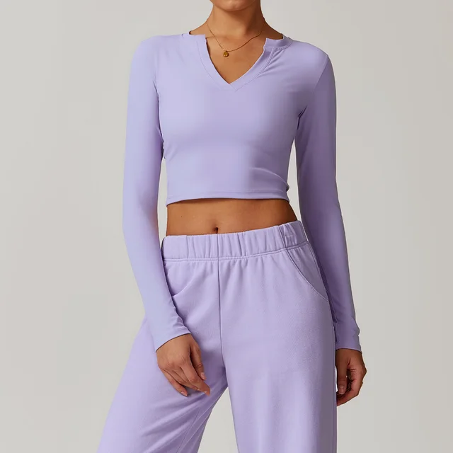 Tight Nude Feel Long sleeved T shirt Yoga Clothes Outdoor Romantic Purple - Shop at LoveMi
