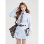Sweet College Style Vest Shirt Skirt For Women - Shirt+Skirt