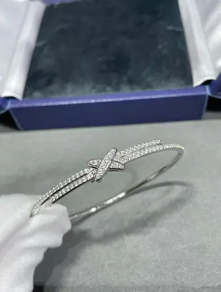 925 Sterling Silver Shangmei Cross Full Diamond Bracelet - Rose Gold
